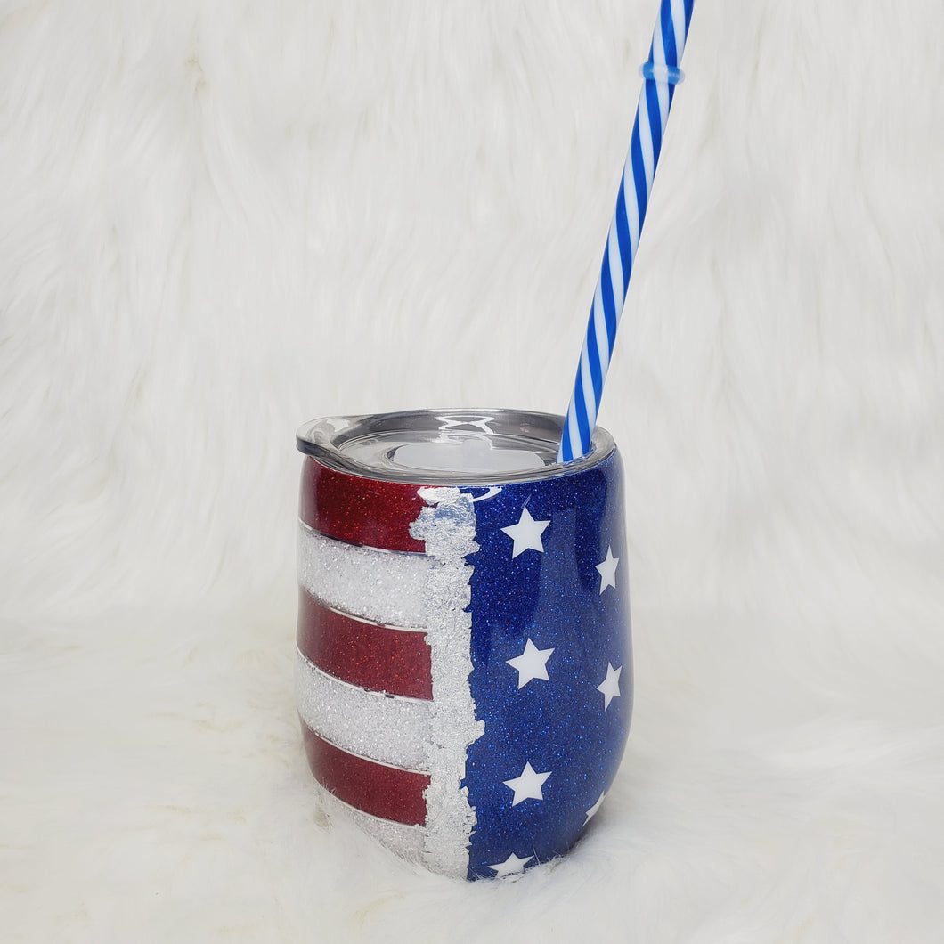 12 oz America Tumbler w/Lid & Straw