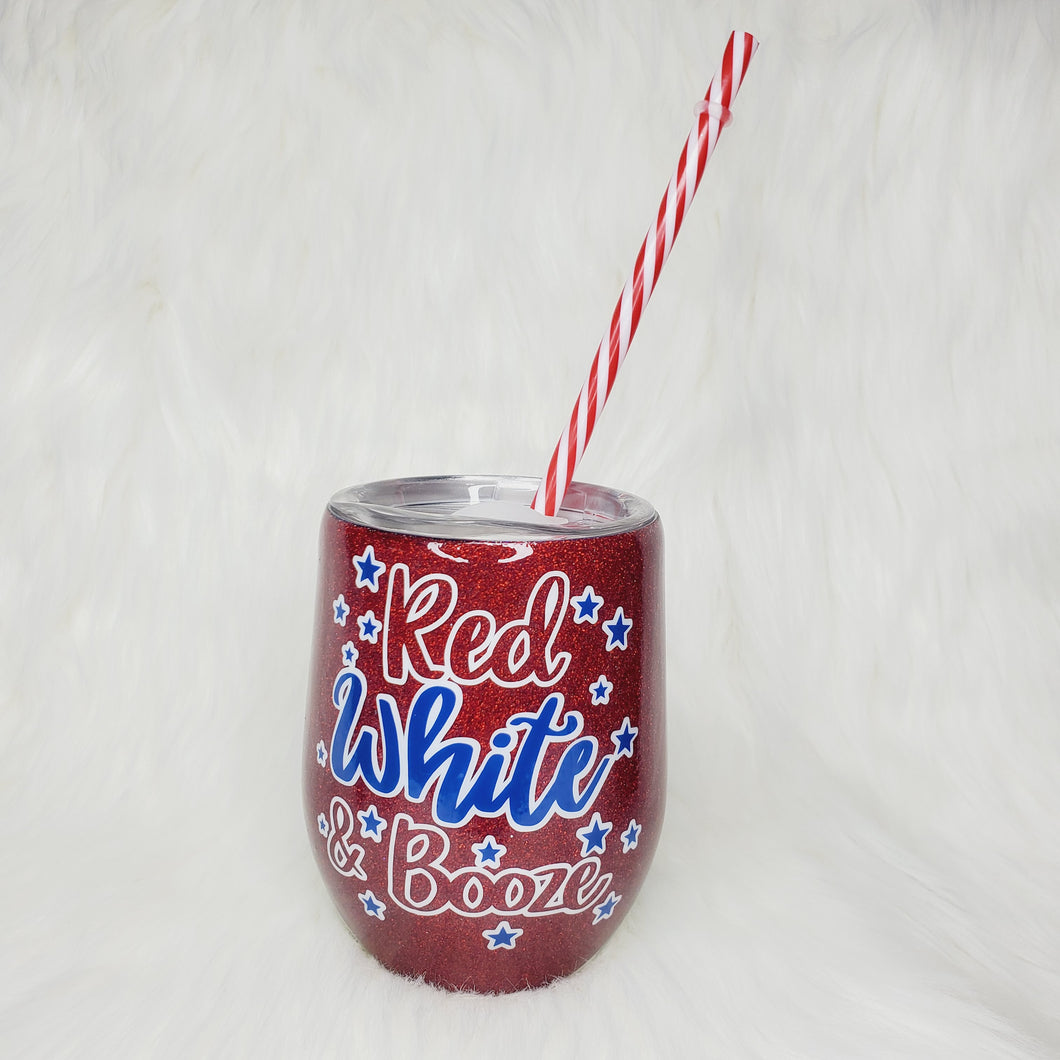 12 oz Red White & Booze Tumbler w/Lid & Straw