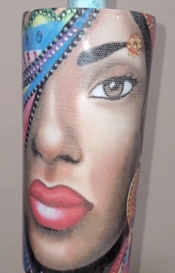 22 oz Custom African Woman w/Lid & Straw