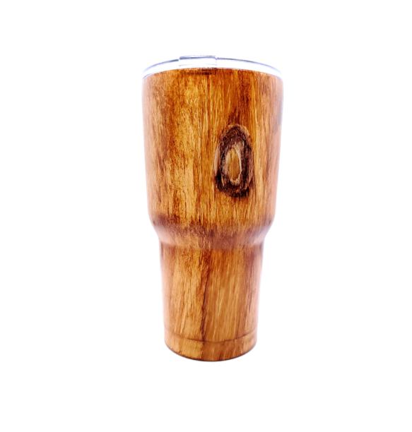 30 oz Custom Wood Grain Tumbler w/Lid & Straw